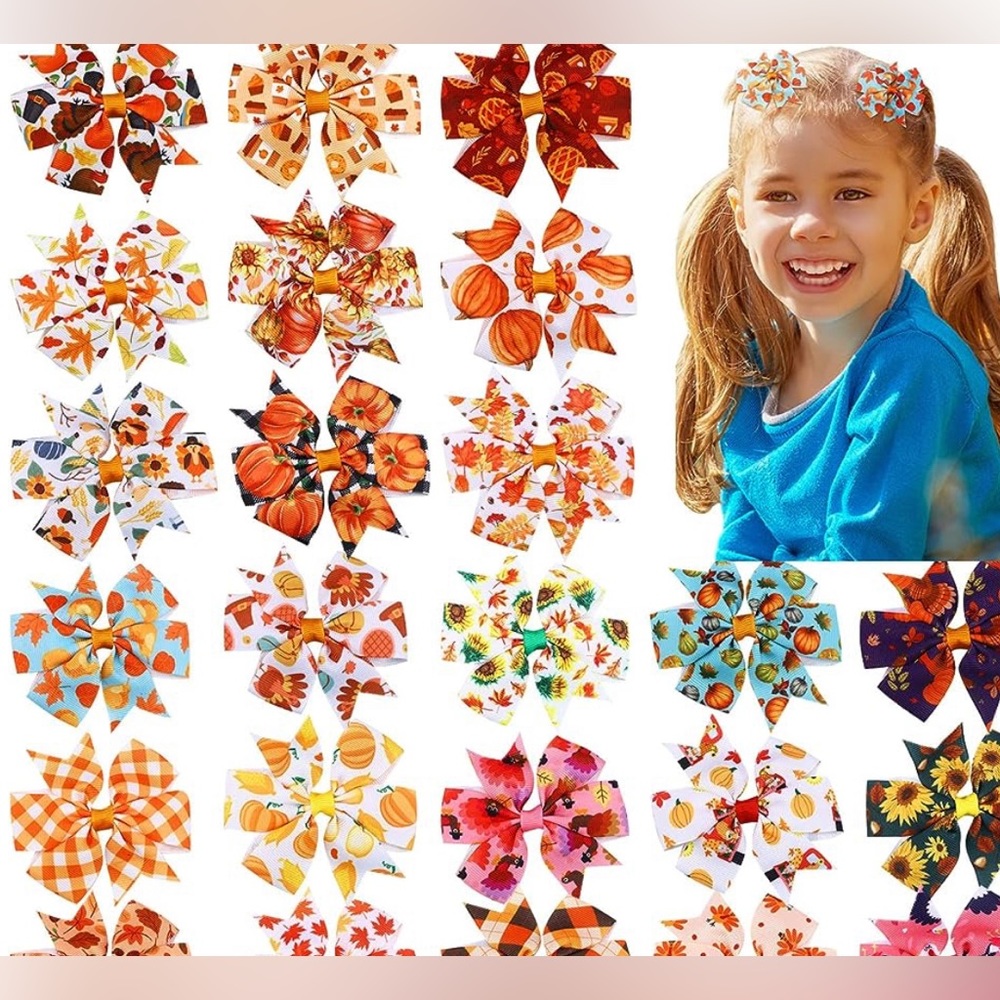 NWT 24 Pieces Hair Bows Clips, Available in Halloween or Thanksgiving Designs